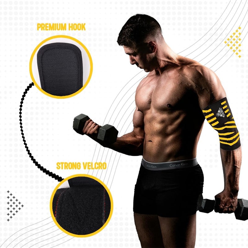 WildBeast Elbow Wraps for Weightlifting Men (Pair), Stretchable 41" Elbow Compression Strap, Weightlifting Straps for Bench Press, Strength Training & Fitness Support, Elbows Straps for Golfer's Elbows & Tendonitis - Image 5